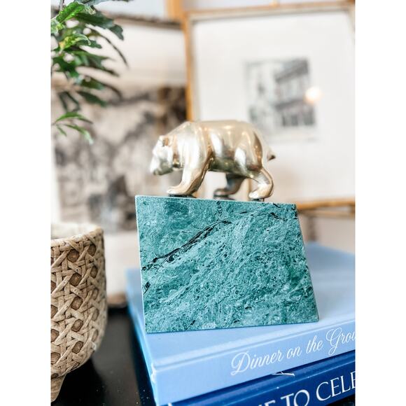 Vintage Green Marble and Brass Bear of Wall Street Bookend - Picture 4 of 4
